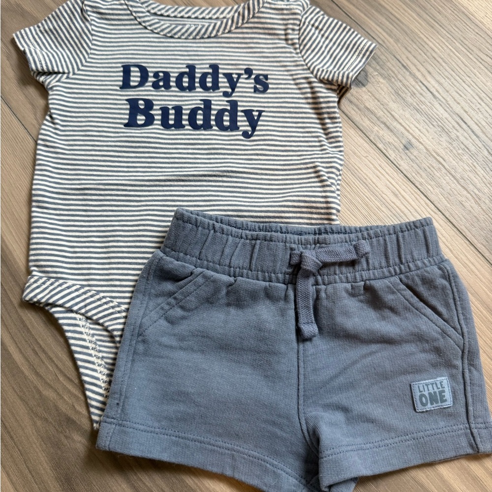 Striped Baby Onesie and Gray Shorts Set